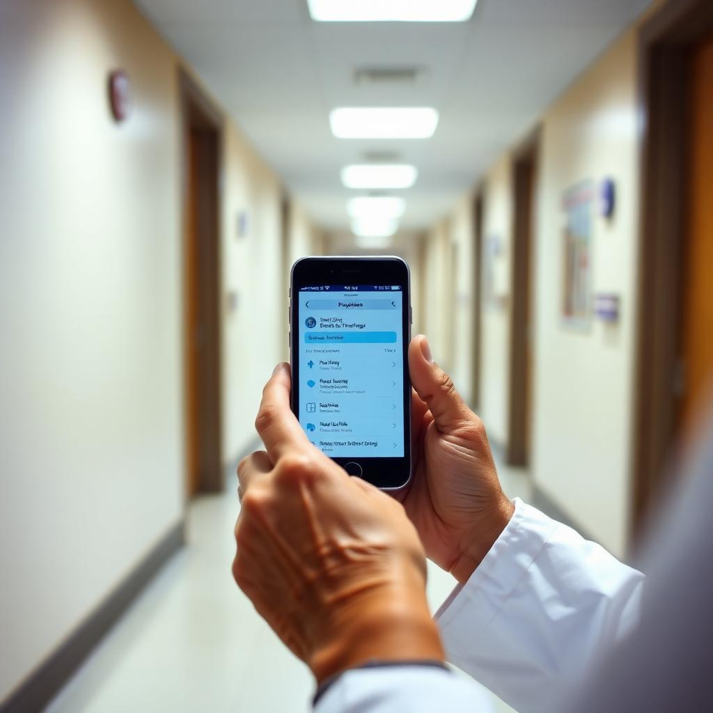 Médica conferindo repasses pelo aplicativo Sinaxys Pay